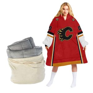 Personalized NHL Calgary Flames Retro Classic Oodie Blanket Hoodie Wearable Blanket