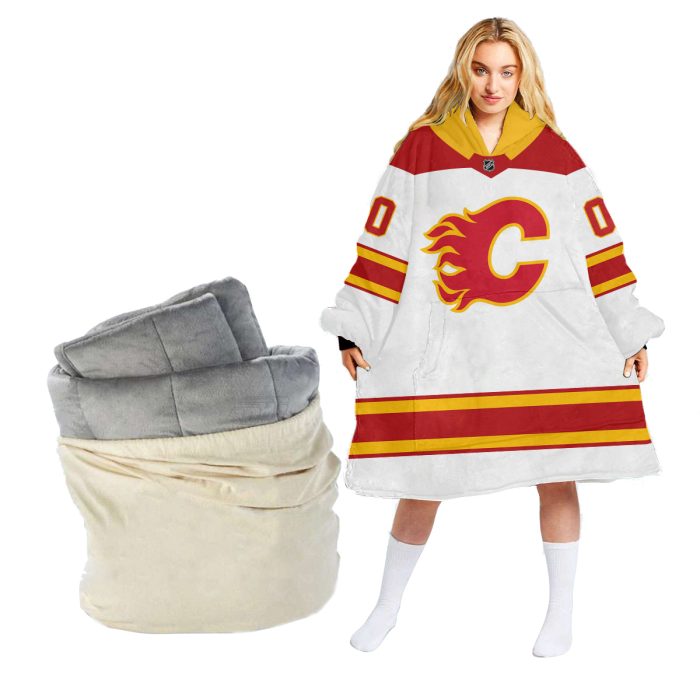 Personalized NHL Calgary Flames Retro Concepts Oodie Blanket Hoodie Wearable Blanket
