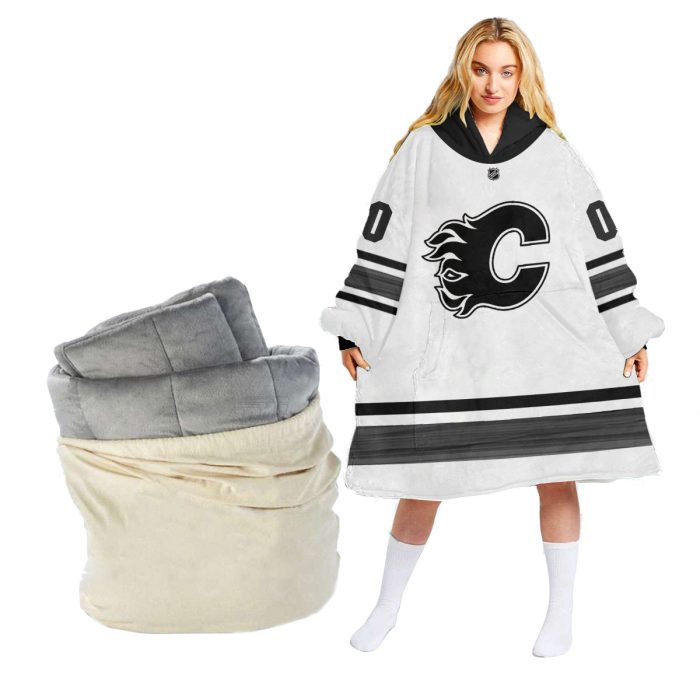 Personalized NHL Calgary Flames Retro Reverse Oodie Blanket Hoodie Wearable Blanket