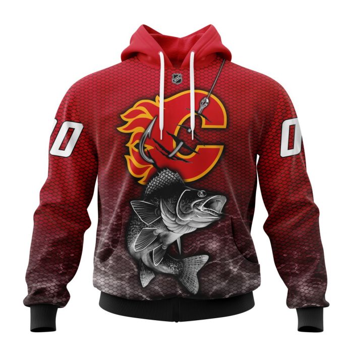 Personalized NHL Calgary Flames Specialized Fishing Style Unisex Pullover Hoodie