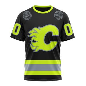 Personalized NHL Calgary Flames Specialized Unisex Kits With FireFighter Uniforms Color Unisex Tshirt TS4853