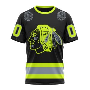 Personalized NHL Chicago BlackHawks Specialized Unisex Kits With FireFighter Uniforms Color Unisex Tshirt TS4972