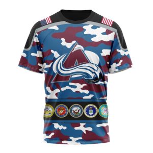 Personalized NHL Colorado Avalanche With Camo Team Color And Military Force Logo Unisex Tshirt TS5037