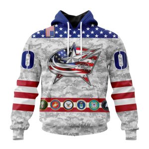 Personalized NHL Columbus Blue Jackets Armed Forces Appreciation Unisex Pullover Hoodie