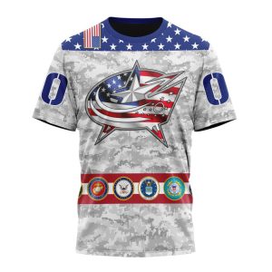 Personalized NHL Columbus Blue Jackets Armed Forces Appreciation Unisex Tshirt TS5042