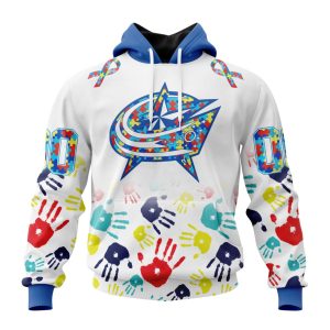 Personalized NHL Columbus Blue Jackets Autism Awareness Hands Design Unisex Pullover Hoodie