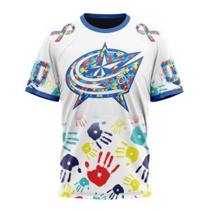 Personalized NHL Columbus Blue Jackets Autism Awareness Hands Design Unisex Tshirt TS5044