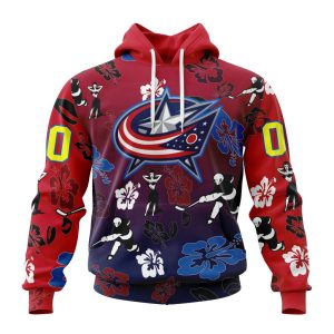 Personalized NHL Columbus Blue Jackets Hawaiian Style Design For Fans Unisex Pullover Hoodie