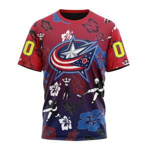 Personalized NHL Columbus Blue Jackets Hawaiian Style Design For Fans Unisex Tshirt TS5046