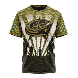 Personalized NHL Columbus Blue Jackets Military Camo Kits For Veterans Day And Rememberance Day Unisex Tshirt TS5050