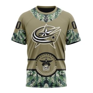 Personalized NHL Columbus Blue Jackets Military Camo With City Or State Flag Unisex Tshirt TS5051