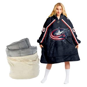 Personalized NHL Columbus Blue Jackets Retro Reverse Oodie Blanket Hoodie Wearable Blanket