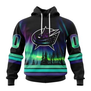 Personalized NHL Columbus Blue Jackets Special Design With Northern Lights Unisex Pullover Hoodie