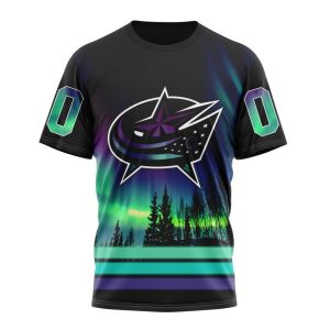 Personalized NHL Columbus Blue Jackets Special Design With Northern Lights Unisex Tshirt TS5061