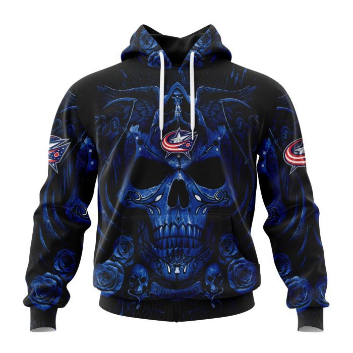 Personalized NHL Columbus Blue Jackets Special Design With Skull Art Unisex Pullover Hoodie