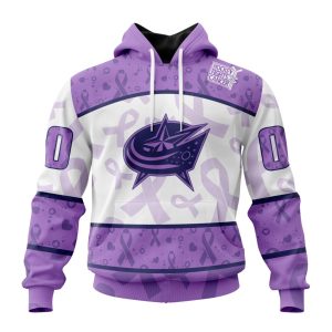Personalized NHL Columbus Blue Jackets Special Lavender Hockey Fights Cancer Unisex Pullover Hoodie