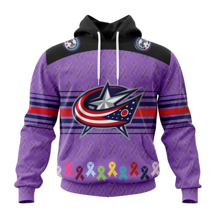 Personalized NHL Columbus Blue Jackets Specialized Design Fights Cancer Unisex Pullover Hoodie