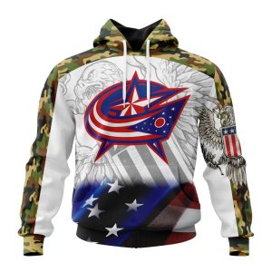 Personalized NHL Columbus Blue Jackets Specialized Design With Our America Eagle Flag Unisex Pullover Hoodie