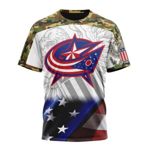 Personalized NHL Columbus Blue Jackets Specialized Design With Our America Eagle Flag Unisex Tshirt TS5076