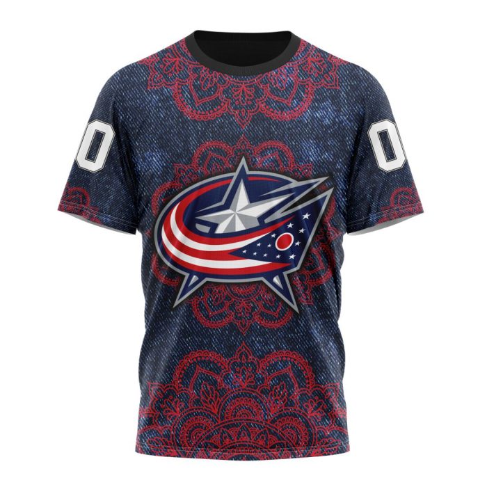 Personalized NHL Columbus Blue Jackets Specialized Mandala Style Unisex Tshirt TS5084