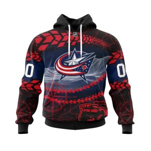 Personalized NHL Columbus Blue Jackets Specialized Off - Road Style Unisex Pullover Hoodie