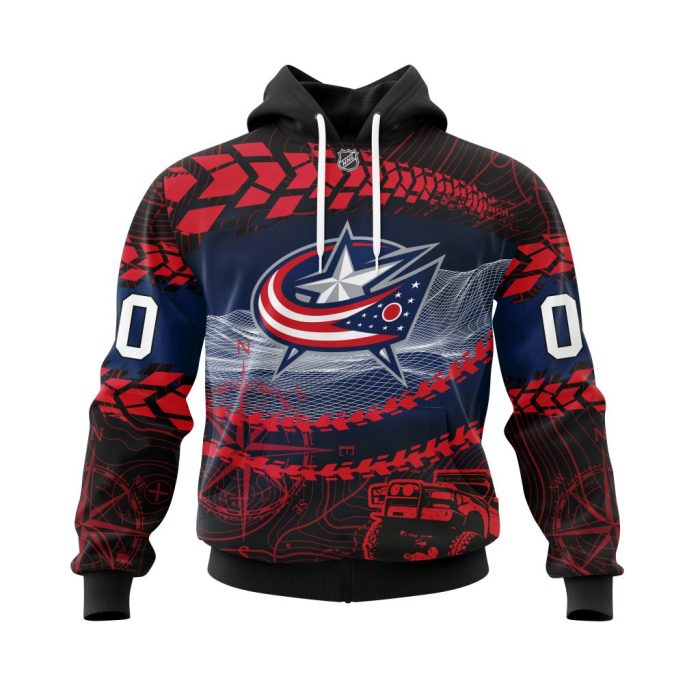 Personalized NHL Columbus Blue Jackets Specialized Off - Road Style Unisex Pullover Hoodie