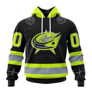 Personalized NHL Columbus Blue Jackets Specialized Unisex Kits With FireFighter Uniforms Color Unisex Pullover Hoodie