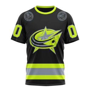 Personalized NHL Columbus Blue Jackets Specialized Unisex Kits With FireFighter Uniforms Color Unisex Tshirt TS5088