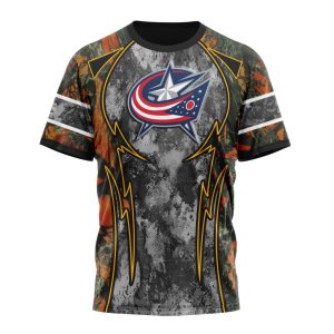 Personalized NHL Columbus Blue Jackets With Camo Concepts For Hungting In Forest Unisex Tshirt TS5093