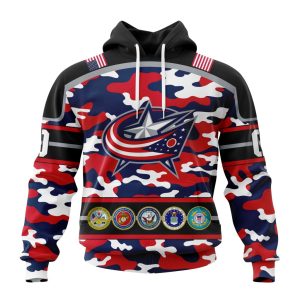 Personalized NHL Columbus Blue Jackets With Camo Team Color And Military Force Logo Unisex Pullover Hoodie