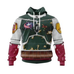 Personalized NHL Columbus Blue Jackets X Boba Fett's Armor Unisex Pullover Hoodie