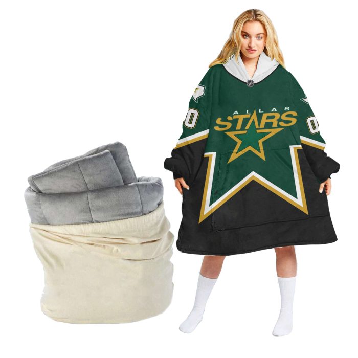 Personalized NHL Dallas Stars Retro Reverse Oodie Blanket Hoodie Wearable Blanket