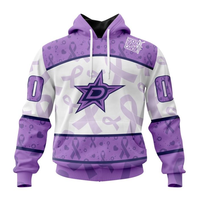 Personalized NHL Dallas Stars Special Lavender Hockey Fights Cancer Unisex Pullover Hoodie