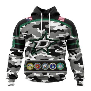 Personalized NHL Dallas Stars With Camo Team Color And Military Force Logo Unisex Pullover Hoodie