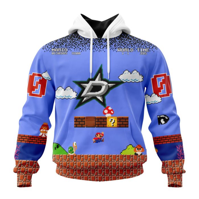 Personalized NHL Dallas Stars With Super Mario Game Design Unisex Pullover Hoodie