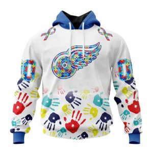 Personalized NHL Detroit Red Wings Autism Awareness Hands Design Unisex Pullover Hoodie