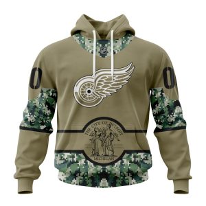 Personalized NHL Detroit Red Wings Military Camo With City Or State Flag Unisex Pullover Hoodie