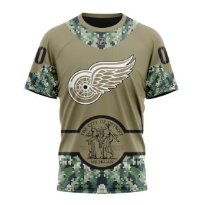 Personalized NHL Detroit Red Wings Military Camo With City Or State Flag Unisex Tshirt TS5167