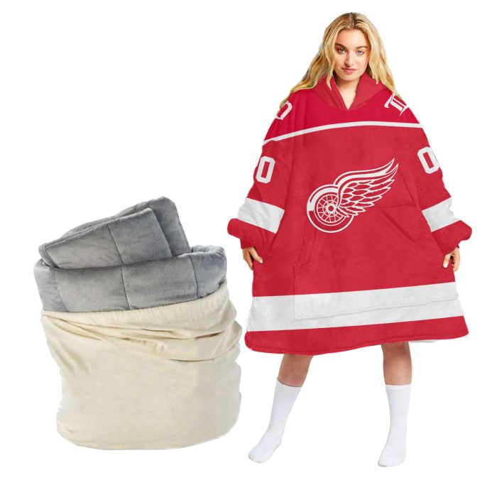 Personalized NHL Detroit Red Wings Retro Reverse Oodie Blanket Hoodie Wearable Blanket