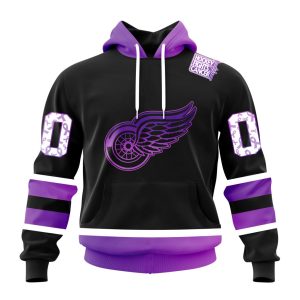 Personalized NHL Detroit Red Wings Special Black Hockey Fights Cancer Unisex Pullover Hoodie