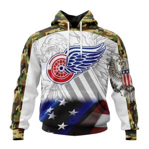 Personalized NHL Detroit Red Wings Specialized Design With Our America Eagle Flag Unisex Pullover Hoodie