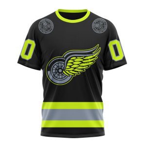 Personalized NHL Detroit Red Wings Specialized Unisex Kits With FireFighter Uniforms Color Unisex Tshirt TS5206