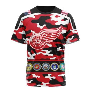 Personalized NHL Detroit Red Wings With Camo Team Color And Military Force Logo Unisex Tshirt TS5212