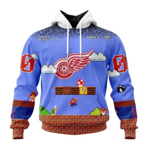 Personalized NHL Detroit Red Wings With Super Mario Game Design Unisex Pullover Hoodie