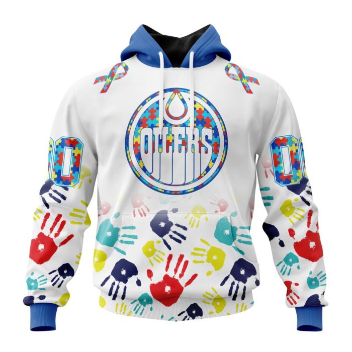 Personalized NHL Edmonton Oilers Autism Awareness Hands Design Unisex Pullover Hoodie