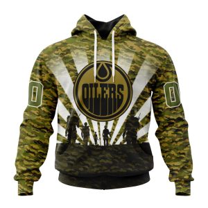Personalized NHL Edmonton Oilers Military Camo Kits For Veterans Day And Rememberance Day Unisex Pullover Hoodie