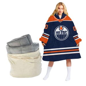 Personalized NHL Edmonton Oilers Retro Reverse Oodie Blanket Hoodie Wearable Blanket