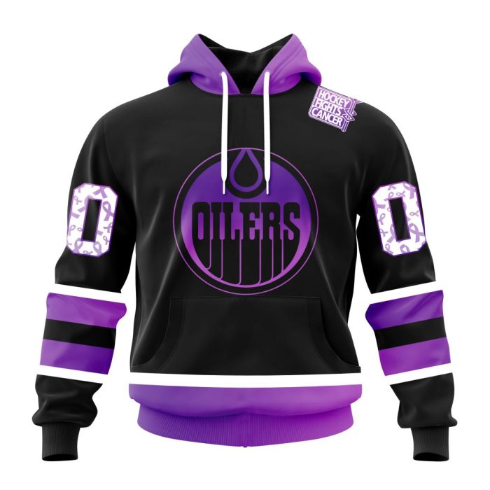 Personalized NHL Edmonton Oilers Special Black Hockey Fights Cancer Unisex Pullover Hoodie