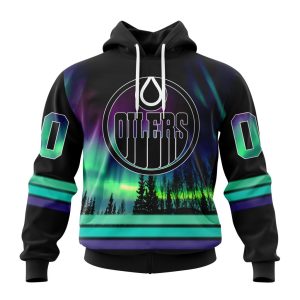 Personalized NHL Edmonton Oilers Special Design With Northern Lights Unisex Pullover Hoodie