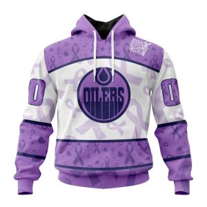Personalized NHL Edmonton Oilers Special Lavender Hockey Fights Cancer Unisex Pullover Hoodie